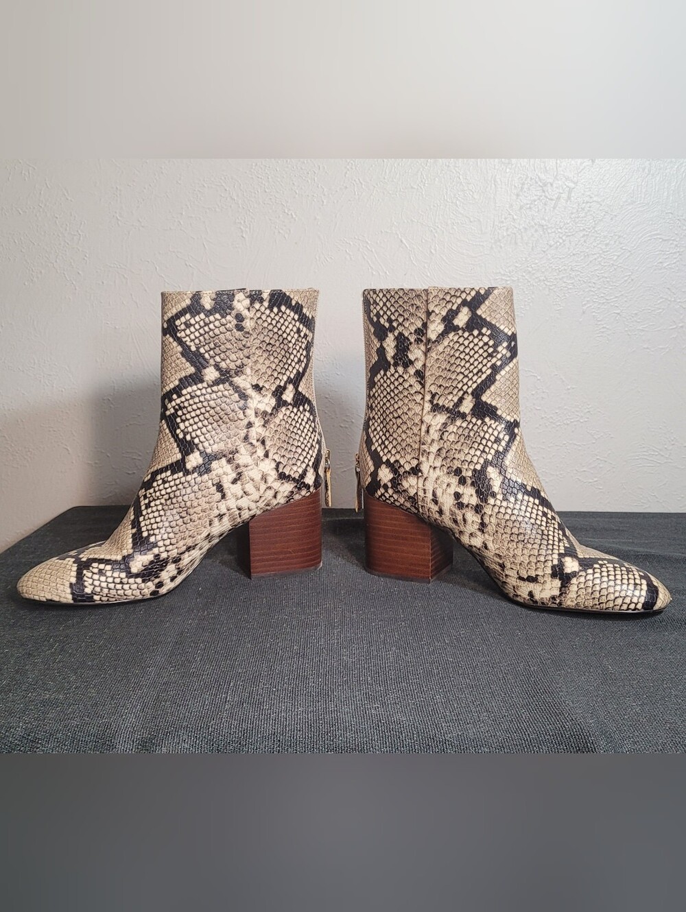 J. Crew Snakeskin Leather Print Block Heel Ankle Boots - Beige & Black